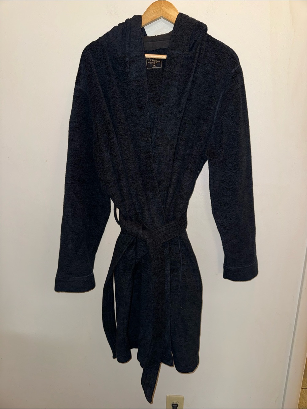 Abercrombie & Fitch Men's Hooded Fleece Bathrobe Black Navy Blue Size Small